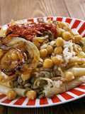 Egyptian Koshari with Tomato Sauce and Dukka