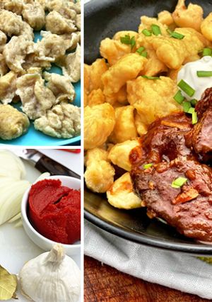 A picture of Austrian Goulash with Wagyu Beef and Dumplings.