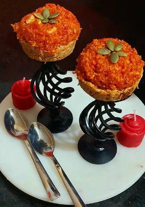 A picture of Gajar ka halwa in vermicelli tarts.