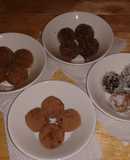 Trufas de chocolate y vainilla con coberturas de coco y galleta