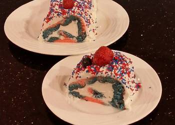 Ready to Serve Patriotic Vanilla Cake Roll with Whipped White Chocolate Ganache Filling and Frosting Delicious Nutritious