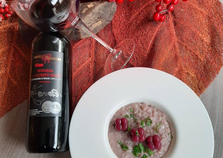 Risotto con riduzione di Bonarda e gelatine di Bonarda