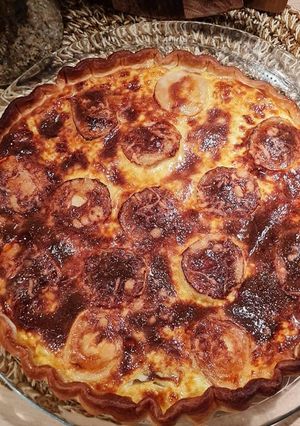 Une photo de Tarte boursin, courgettes, saumon fumé et chèvre
