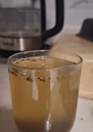 A picture of Keto ginger and dried basil drink.