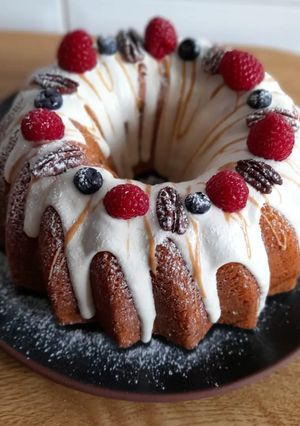 Una foto de Bundt cake de nueces pecanas, chocolate blanco/crema almendra s/g
