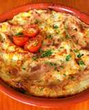 Lasaña de pollo asado, setas y queso curado