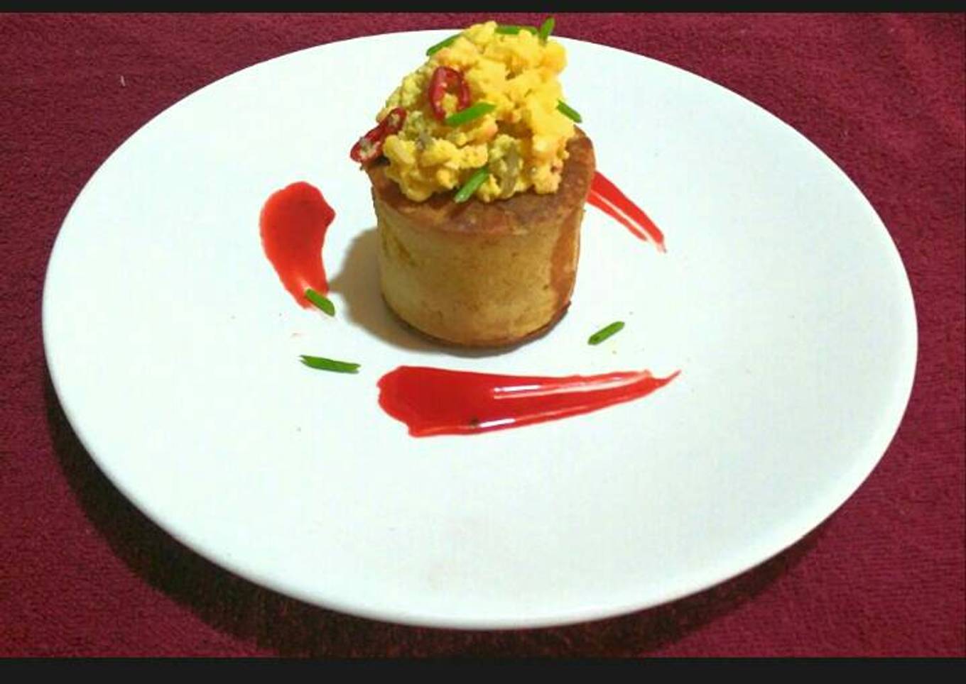 Pancakes made with scrambled eggs and homemade syrup