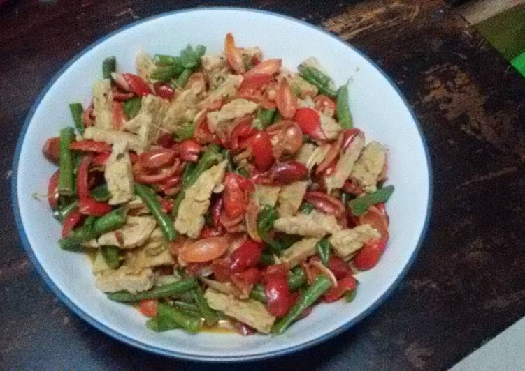 oseng kacang panjang ,tempe ,dan cangkang mlinjo