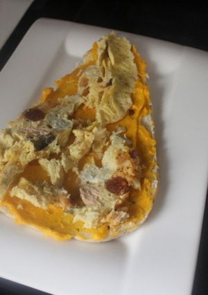 Una foto de Tortilla al microondas con ajonesa de zanahoria