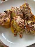 Roulés de courgettes jaunes au chèvre frais, ciboulette et jambon