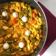 Paella melosa de pollo y verduras
