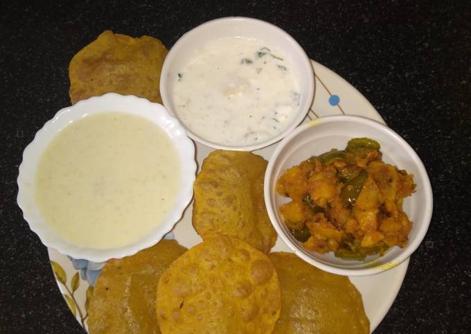 Recipe of Speedy Milk custard with Puri sabji raita