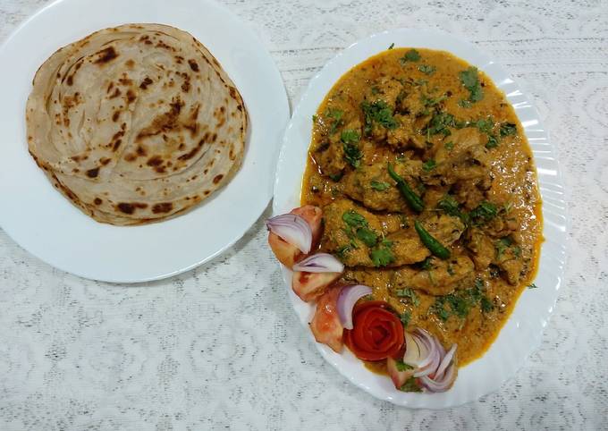 Recipe of Any-night-of-the-week Reshmi chicken with cashwnut masala with warky paratha