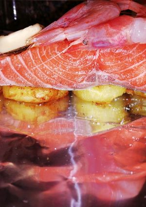 Una foto de Papillote de salmón