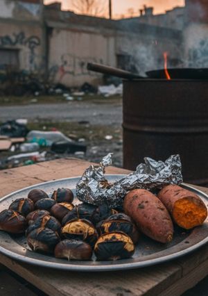 Una foto de Cocina de subsistencia: Castañas y Boniatos en Hoguera