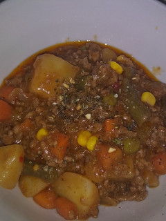 A picture of Mince with left over potatoes.