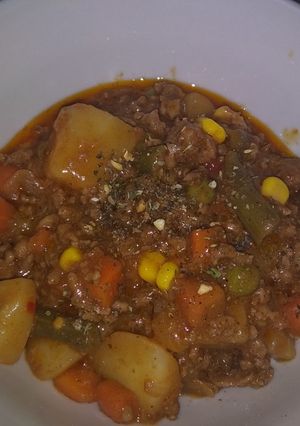 A picture of Mince with left over potatoes.