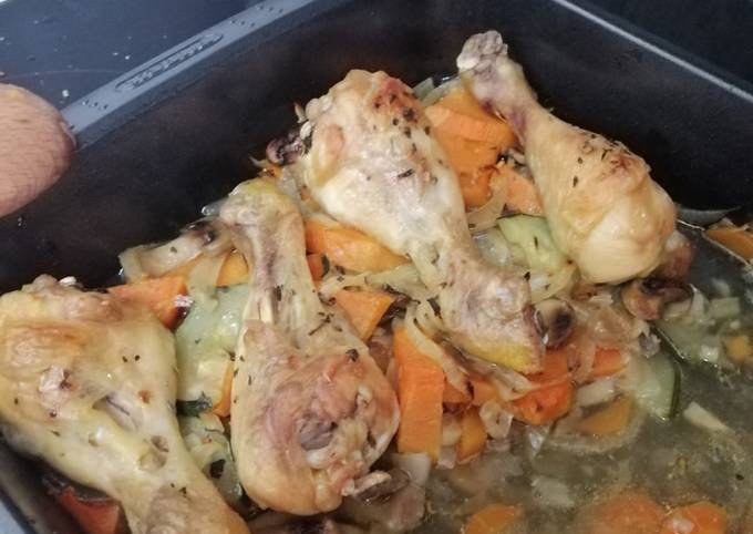 Muslos de pollo con verduras al horno sin histamina Receta de Claudia Ma-  Cookpad