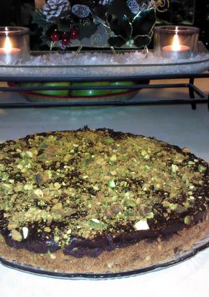 A picture of Brenda's Pistachio, Cherry and Chocolate Tart.
