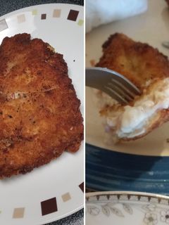 Una foto de Milanesas de pollo, rellenas de salsa bechamel y jamón 🤩