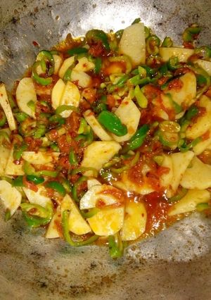 A picture of Shimla mirchi aor allu.