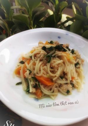 Hình của món Mì xào tôm thịt rau củ - ăn dặm cho bé.