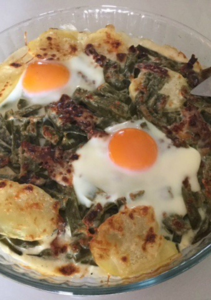 Una foto de Judías verdes con bechamel y huevos