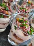 Verrines ricotta, pommes, magrets de canard