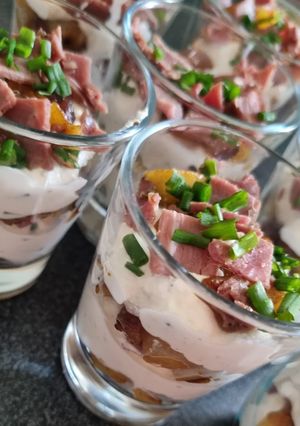 Une photo de Verrines ricotta, pommes, magrets de canard