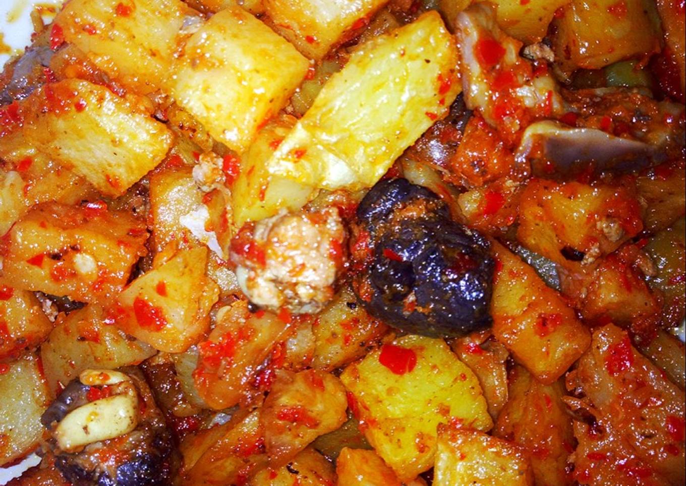 Balado kentang ati ampela ayam