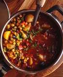 Guiso de vigilia con garbanzos picantes con harissa en Thermomix