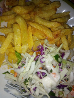 A picture of Chips and salad.