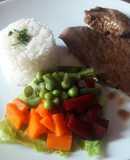 Bistec con arroz blanco