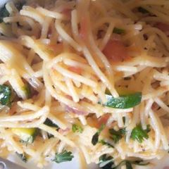 Stir fried spaghetti with cheese A picture of Stir fried spaghetti with cheese.