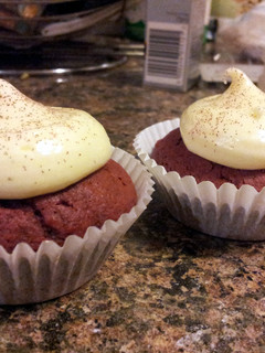 A picture of Red Velvet Cupcakes with Cream Cheese Frosting.
