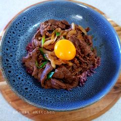 A picture of Beef Teriyaki Serve with Brown Rice.
