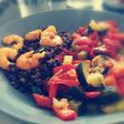 Crevettes, ratatouille, lentilles