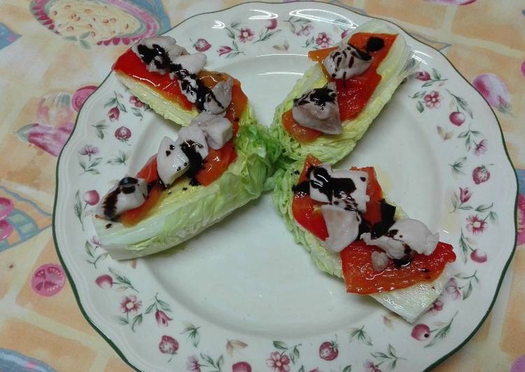 Cogollitos con pimiento caramelizado, pollo y balsámico. Receta thermomix