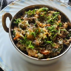 A picture of Khandeshi special jalgaon green brinjal roasted bharta.