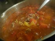 A picture of pasta beef tomato