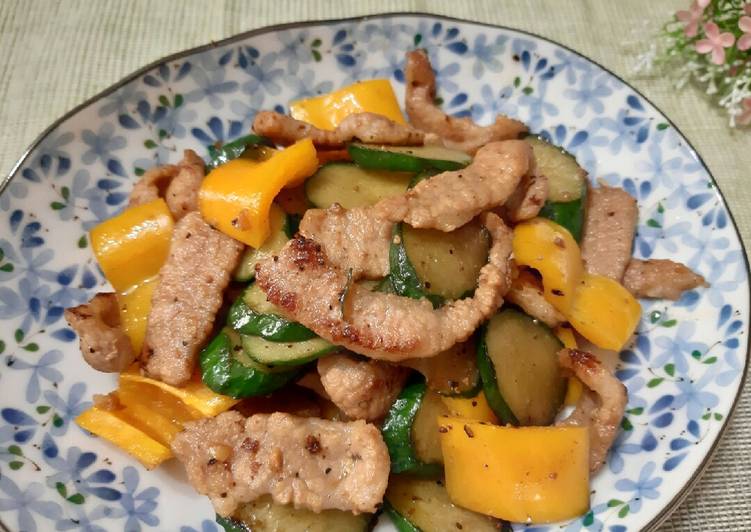 Simple Way to Make Favorite Cucumber, yellow pepper and pork stir fry