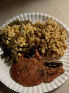 A picture of baked pork chops.
