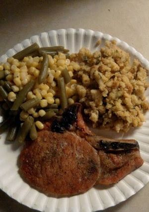 A picture of baked pork chops.