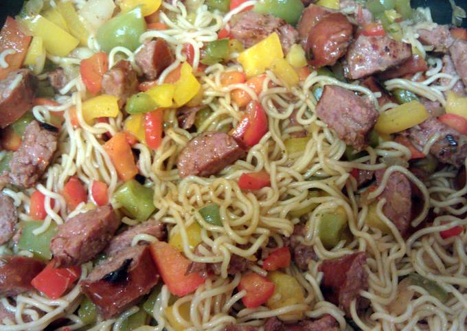 Simple Way to Make Award-winning K&#39;s spicy sausage &amp; sweet peppers w/noodles