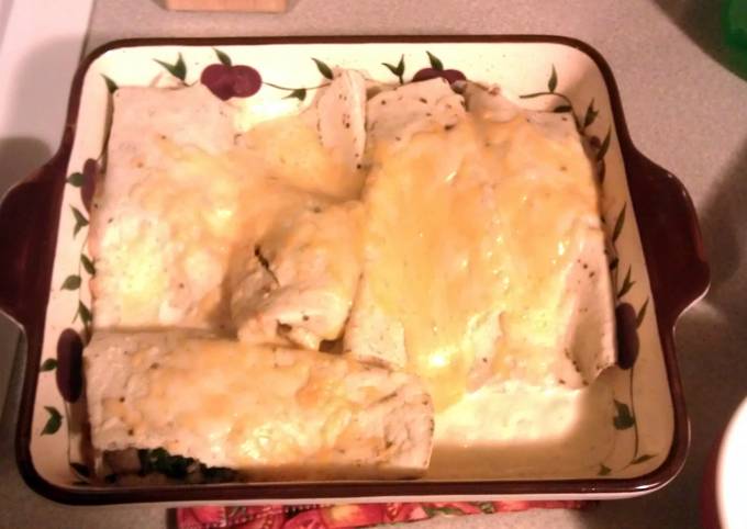 How to Make Super Quick Homemade spinach mushroom n cheese enchiladas with white sauce