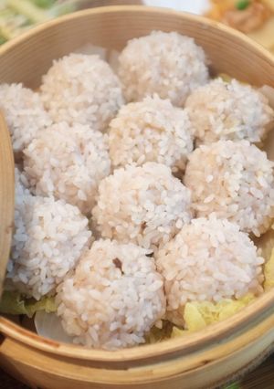 A picture of Shumai with Bamboo Shoots and Sticky Rice.