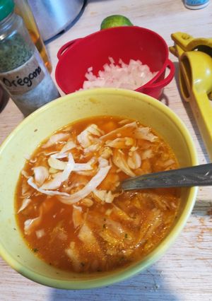 A picture of Pozole in a Pressure Cooker.