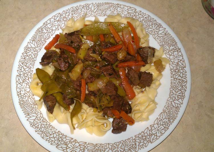 venison tenderloin stirfry over noodles