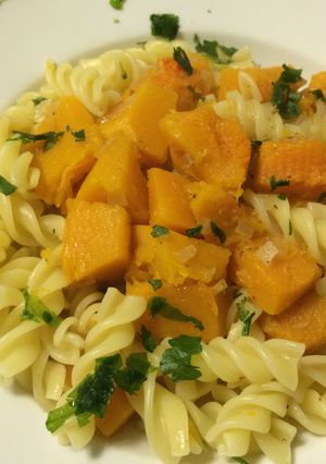 Una foto de Fusilli con zucca (calabaza)