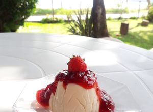 Una foto de Panna Cotta y culis de frutilla